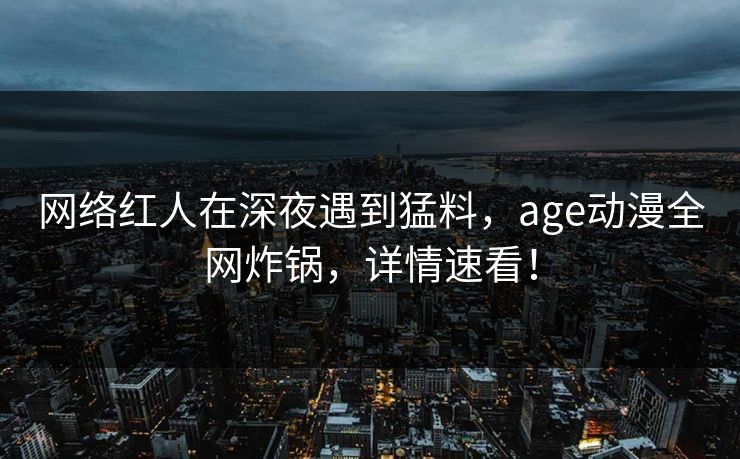 网络红人在深夜遇到猛料，age动漫全网炸锅，详情速看！